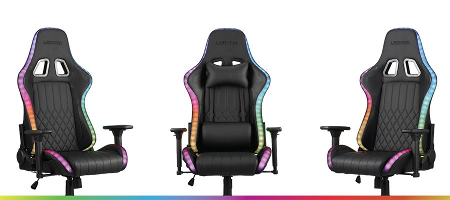 RANUM gamer stol med LED lys Sort gamer stol med LED lys fra tre vinkler